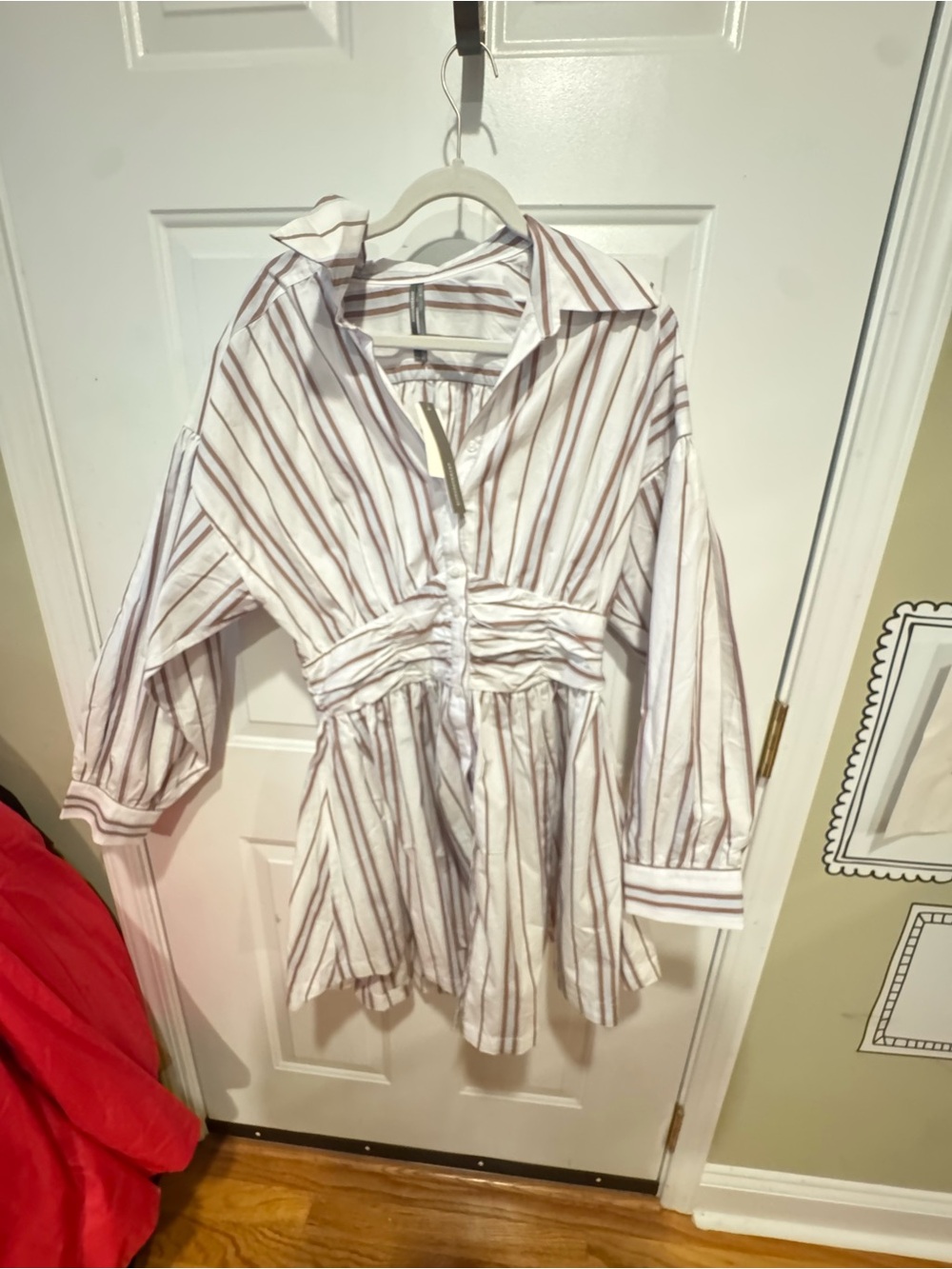 Anthropologie White Dress with Mauve Stripe